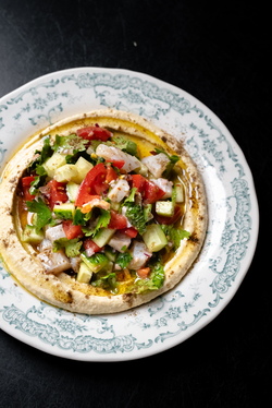 SEA BASS CEVICHE WITH HUMMUS